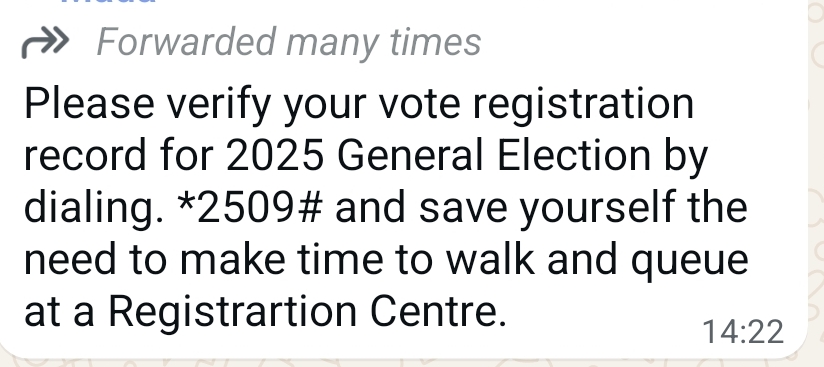 Yes, you can dial *2509# to verify your voter registration records